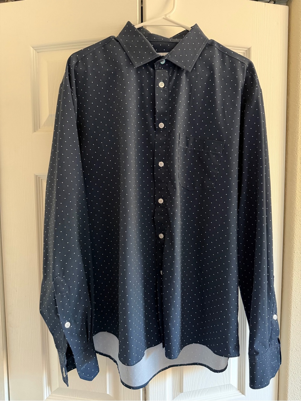 Men's Navy Dot Dress Shirt - Long Sleeve Button-Up